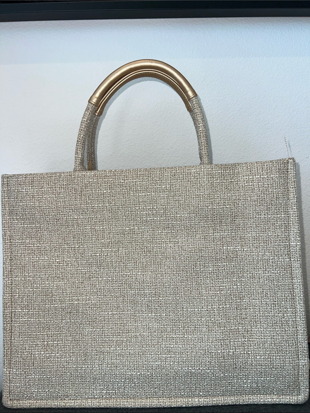 Gold Handle Champagne Tote Bag